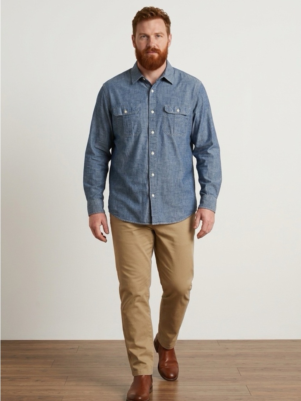 Men's Blue Button-Up Chambray Shirt